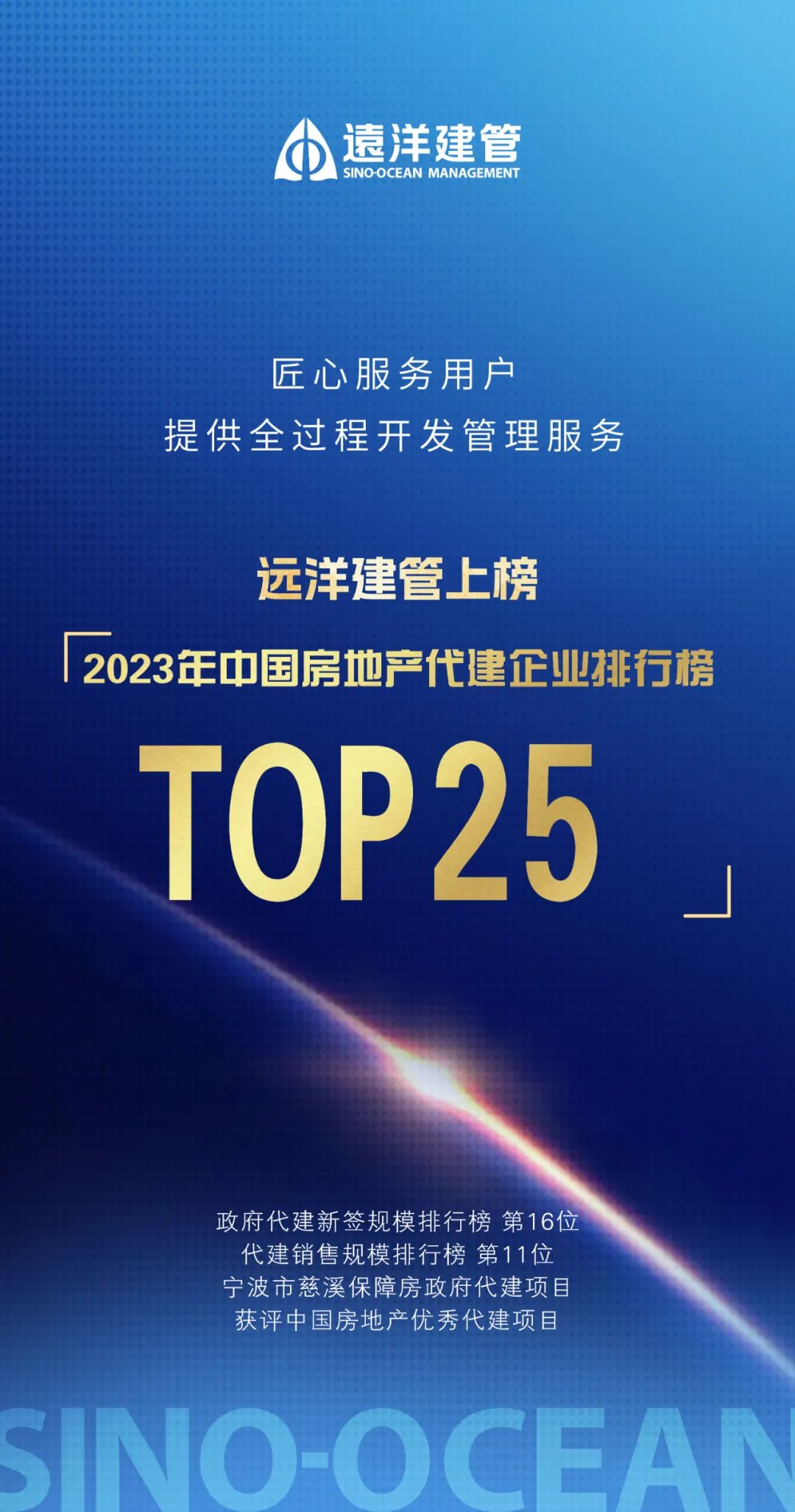 远洋集团荣登2023年中国房地产代建企业排行榜TOP25